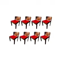 Ensemble de 8 chaises Vico Magistretti en noyer et velours, Cassina