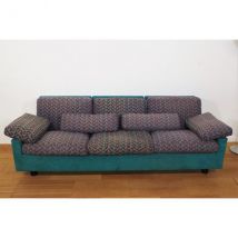 Canapé 3 places en tissu bleu-vert des années 70, Busnelli