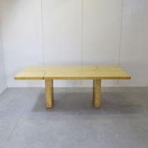 Table rectangulaire en bois de ronce et laiton (années 70), Turri