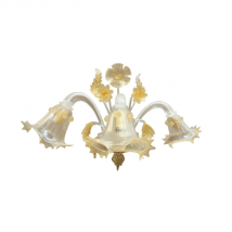 Lustre 3 lumières en verre de Murano transparent et feuille d’or, La Murrina