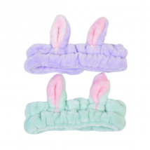 MINGXIER - Bandeau de lavage du visage en polaire corail avec oreilles de lapin (couleur aléatoire) - 1pièce