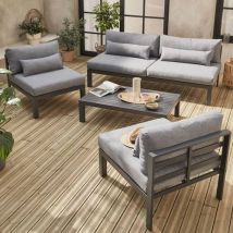 Conjunto de muebles de jardín de aluminio 4 plazas - asientos profundos - Rieti - gris antracita | sweeek