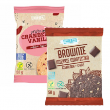 Zestaw Frank&Oli Brownie Miękkie Ciasteczko + Proteinowe Ciastko Wanilia z Żurawiną 50g