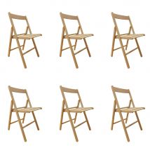 SEDIA IN LEGNO PIEGHEVOLE SEDUTA 7 STECCHE COLORE LEGNO NATURALE VERNICIATA - SET 6 SEDIE 6130590-6PZ
