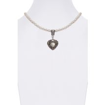 Perlencollier mit Swarovski-Herzanhänger 005695 ~ creme