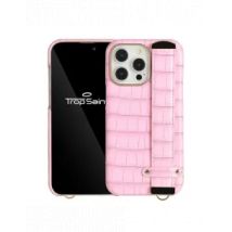 Coque iPhone en cuir rose avec strap
