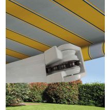 Tende da Sole a Bracci Barra Quadra con Catena Balcone Avvolgibile Alluminio Colore: Rigato Giallo, Dimensioni: 4 x 3 m