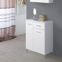 Mobiletto Bagno Base Colonna in Legno Bianco Lucido 2 Ante 1 Cassetto Feridras