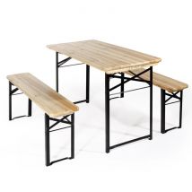 Set da Birreria con Tavolo e 2 Panche Pieghevoli in Legno Naturale Verdelook