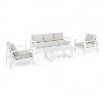 Set da Giardino Esterno Divano 2 Poltrone Tavolino Salottino Moderno Baltic Colore: Bianco