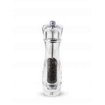 The Vittel 23 cm manual pepper mill has a pure and slender profile. Chrome accents enhance the transparency of the mill. Vittel