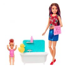 Barbie Skipper Babysitter Play Set Child & Bathtub