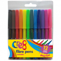 Cre8 Washable Fibre Pens – 12 Colours