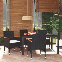 Set da Pranzo per Giardino 5 pz con Cuscini Polyrattan Nero 3095017