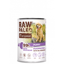 Hundenassfutter – Raw Paleo Puppy Ente & Wildschwein und Blaubeeren 400g Dose