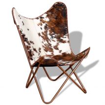 Fauteuil papillon marron et blanc cuir de vache