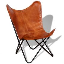 Fauteuil papillon Marron Cuir véritable