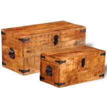 Coffre de rangement 2 pcs Bois de manguier brut