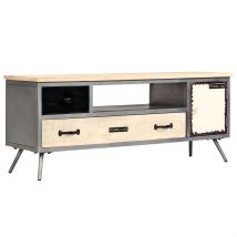 Meuble TV Bois de manguier massif et acier 120x30x45 cm