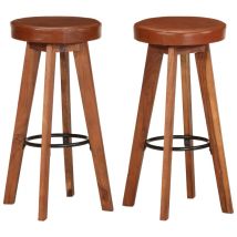 Chaises de bar lot de 2 cuir véritable et bois d&apos;acacia solide