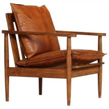 Fauteuil Marron Cuir véritable avec bois d&apos;acacia