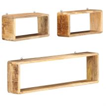 Ensemble d&apos;étagère cube 3 pcs bois solide de manguier