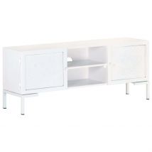 Meuble TV Blanc 115x30x46 cm Bois massif de manguier