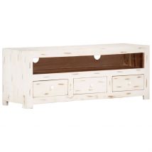 Meuble TV Bois massif d&apos;acacia 110x30x40 cm Blanc