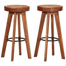 Tabourets de bar 2 pcs Cuir véritable et bois d&apos;acacia solide