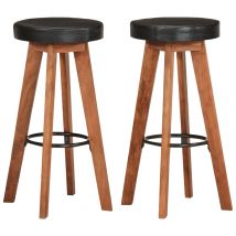 Tabourets de bar 2 pcs Cuir véritable et bois d&apos;acacia solide