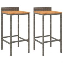 Tabourets de bar lot de 2 gris résine tressée et bois d&apos;acacia