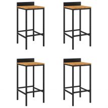 Tabourets de bar lot de 4 noir résine tressée et bois d&apos;acacia