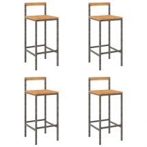 Tabourets de bar lot de 4 gris résine tressée et bois d&apos;acacia