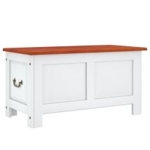 Coffre de rangement et couvercle marron et blanc bois d&apos;acacia