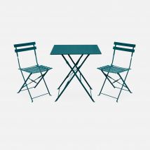 2-seater foldable steel bistro garden table set with chairs, Duck Blue