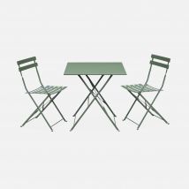 2-seater foldable thermo-lacquered steel bistro garden table with chairs, Sage Green