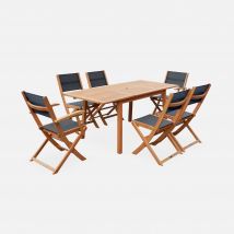 6-seater extendable wooden garden table set with chairs, Natural