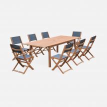8-seater extendable wooden garden table set with chairs, Natural