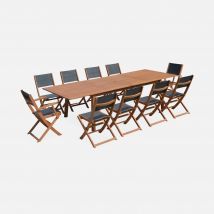 10-seater extendable wooden garden table set with chairs, Natural