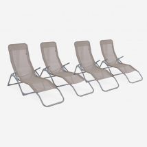 Set of 4 textilene folding sun loungers with 2 positions, Beige-brown