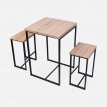 Industrial bar style table set with 2 stools, Black