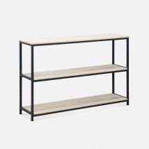 Industrial low metal and wood-effect 3-level bookcase, Black