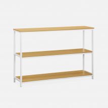 Industrial low metal and wood-effect 3-level bookcase, White