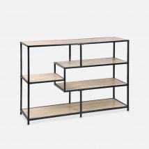 Industrial metal and wood effect bookshelf, 5 levels, Natural