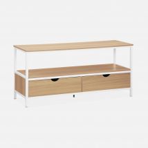 Industrial metal and wood effect TV stand with 2 drawers, White