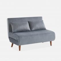 Sofá cama con patas de madera, 2 plazas, Gris oscuro