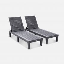 Pair of plastic loungers with textured wood effect, Black