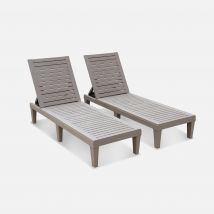 Pair of plastic loungers with textured wood effect, Grey