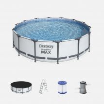 Piscina tubular BESTWAY - Peridot 14,5m² gris - piscina redonda Ø4,3m con bomba de filtración, escalera y cubierta de protección | sweeek