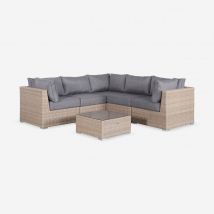5-seater deluxe polyrattan garden corner sofa set, Natural